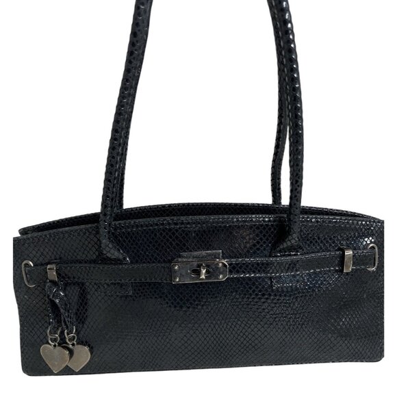 Stuart Weitzman Black Snake Embossed Leather Shoulder Bag W/Double Straps - Picture 1 of 10